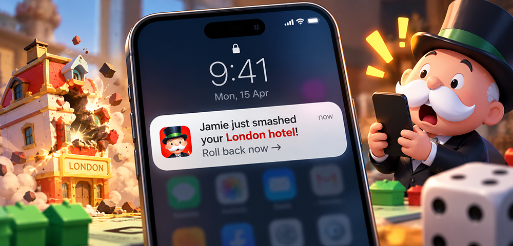 London Hotel Smash push notification — the revenge loop in action